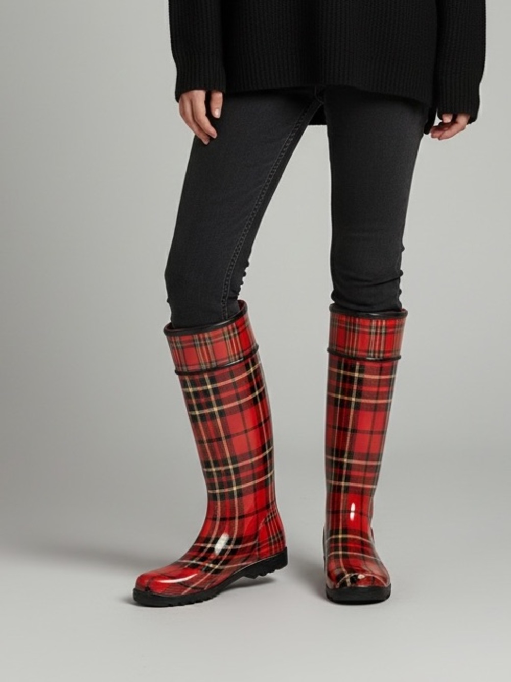 Sperry Red Tartan Plaid Tall Fall Waterproof Rain Boots 6